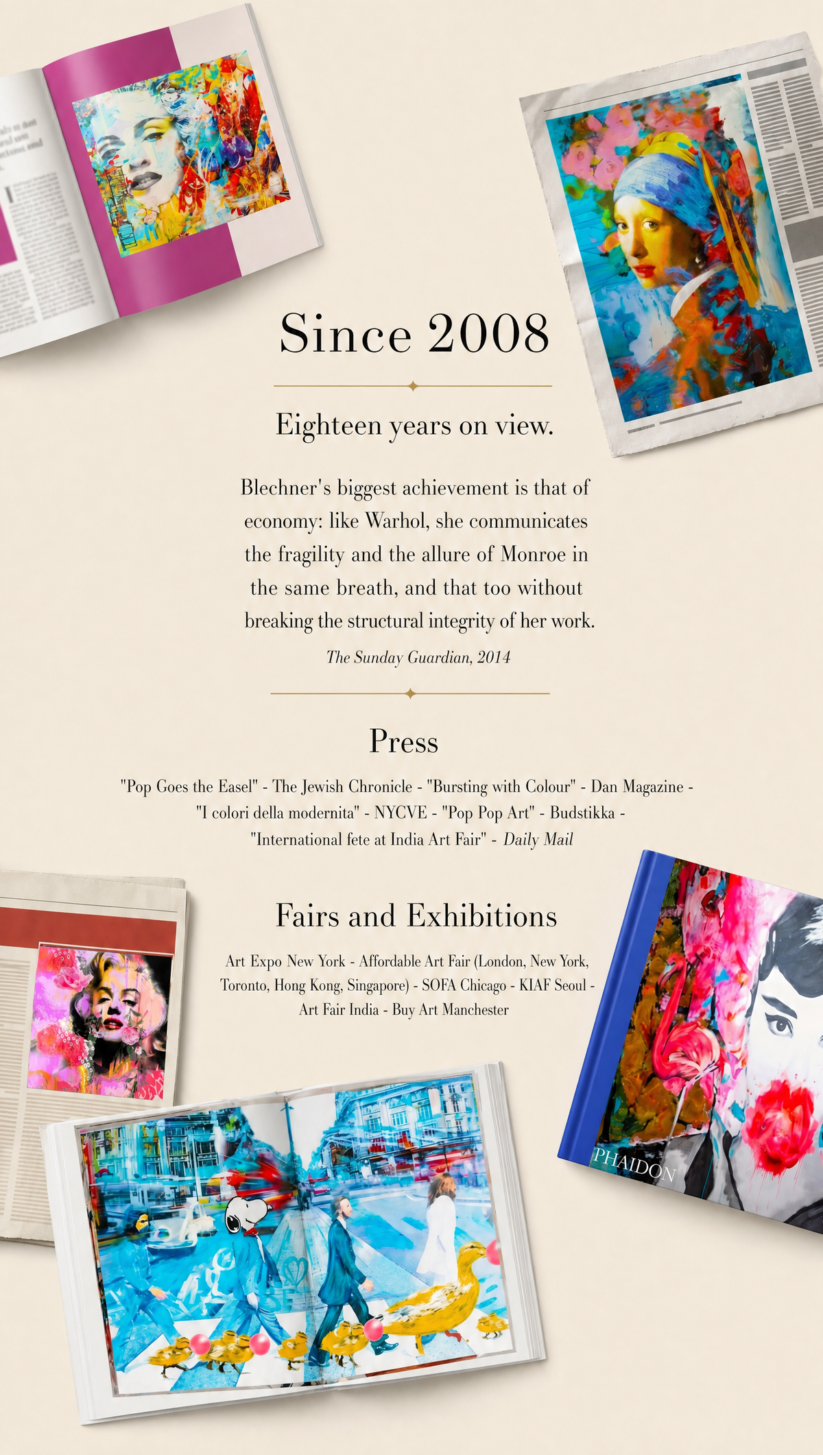 International press features and exhibitions from Dganit Blechner's career since 2008